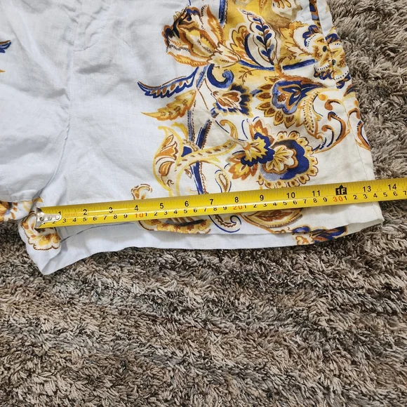 Joie 100% Linen. Floral Print Top and Shorts Set - White and Yellow - Picture 11 of 16